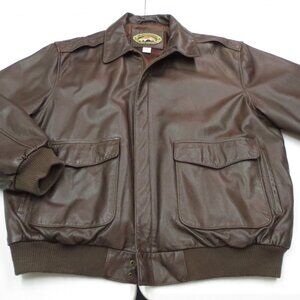 Men's Orvis Company INC Fly Fishing Schools Brown Leather Bomber Jacket size XL